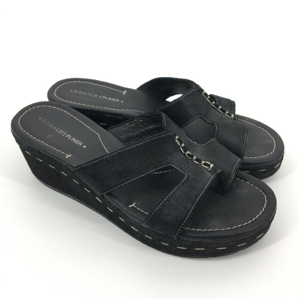 Donald J. Pliner Black Sela Wedge Sandal Size 9